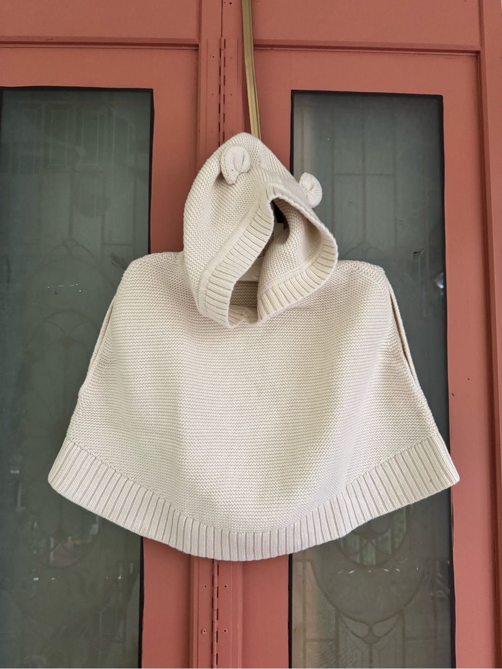 GAP 3T Cream Knit Hooded Poncho with Bear Ears